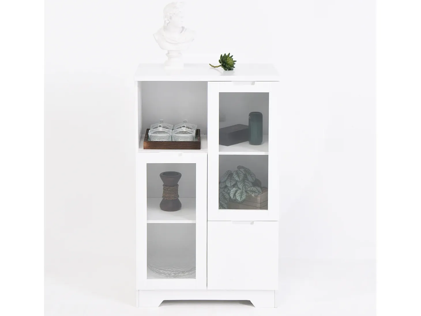 Vitrina blanca - Mueble de comedor con 2 puertas y 1 cajón - Almacenaje abierto - para dormitorio y salón