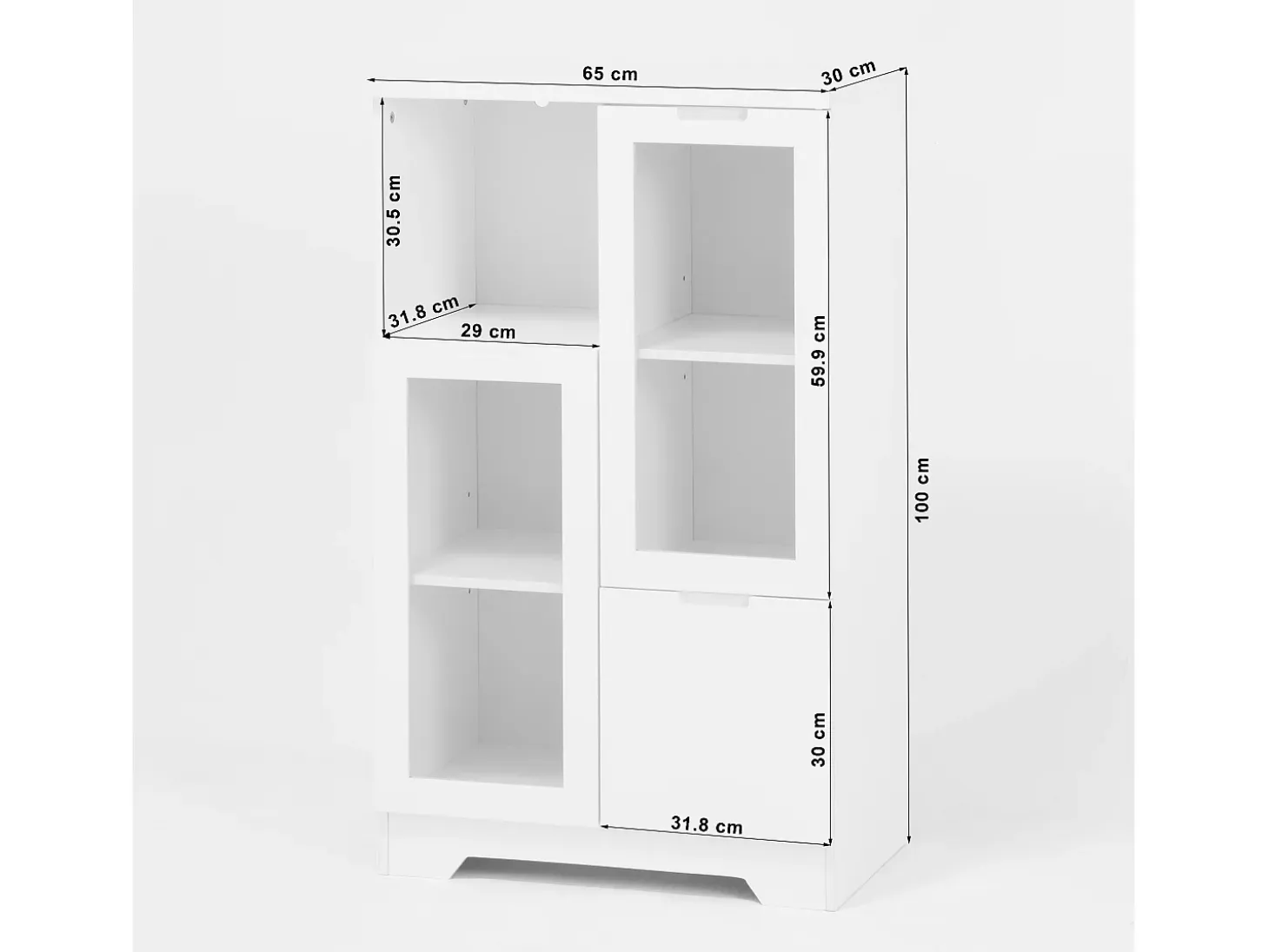 Vitrina blanca - Mueble de comedor con 2 puertas y 1 cajón - Almacenaje abierto - para dormitorio y salón