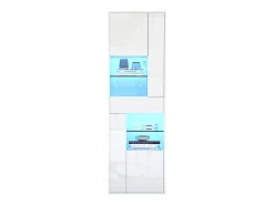 Vitrina blanca con 1 cajón, 4 puertas e iluminación LED, estantes de cristal, 55x38x170 cm