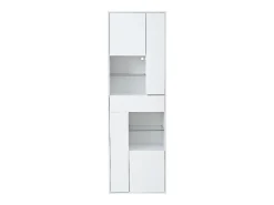 Vitrina blanca con 1 cajón, 4 puertas e iluminación LED, estantes de cristal, 55x38x170 cm