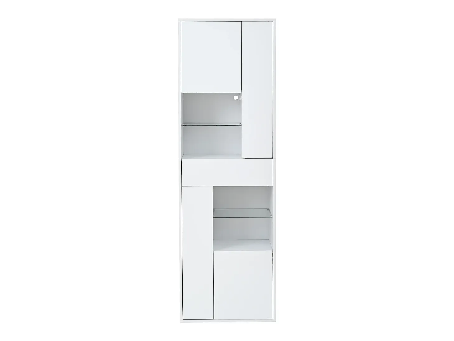 Vitrina blanca con 1 cajón, 4 puertas e iluminación LED, estantes de cristal, 55x38x170 cm