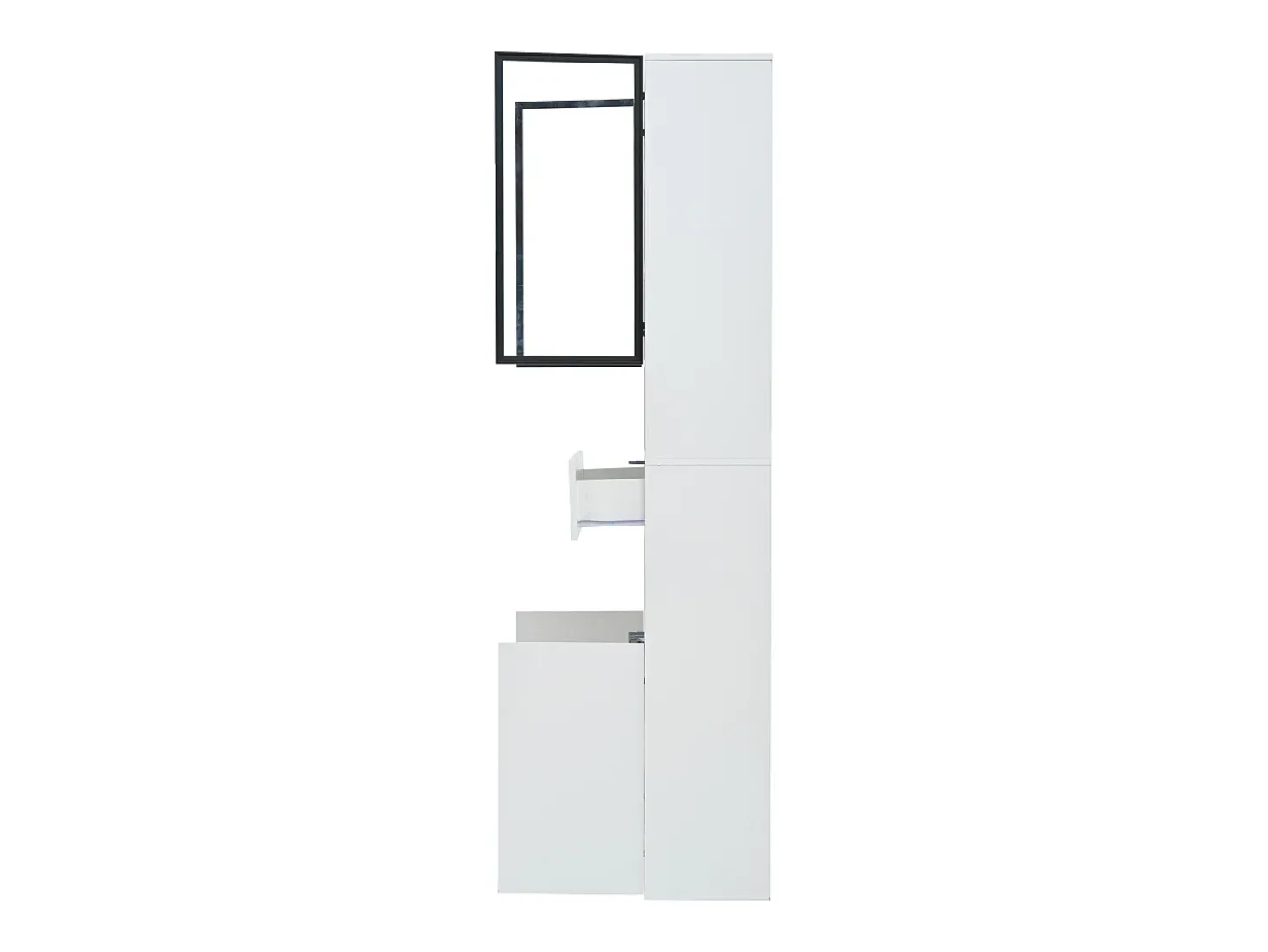 Vitrina blanca con 2 puertas, 2 puertas de cristal, cajón y luces LED, tablero aglomerado