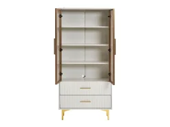 Vitrina blanca con 2 puertas de cristal marrón y 2 cajones, LED incluido - 70x35x150cm