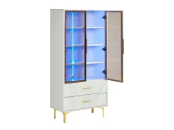 Vitrina blanca con 2 puertas de cristal marrón y 2 cajones, LED incluido - 70x35x150cm