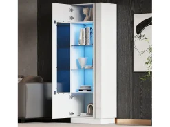 Vitrina blanca con 1 puerta de acrílico, estantes de almacenamiento y luz LED