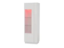 Vitrina blanca con 1 puerta de acrílico, estantes de almacenamiento y luz LED