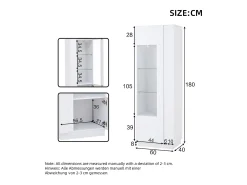 Vitrina blanca con 1 puerta de acrílico, estantes de almacenamiento y luz LED