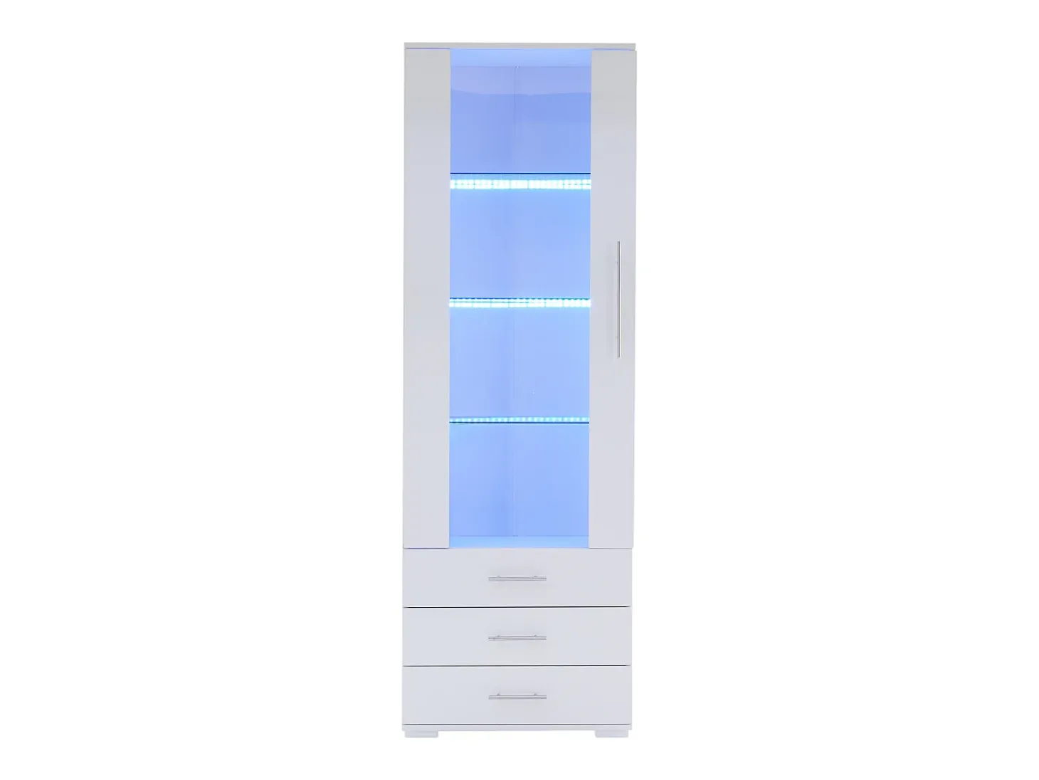 Vitrina blanca con iluminación LED, 60x35x180 cm, 3 cajones, estilo moderno, para salón y oficina