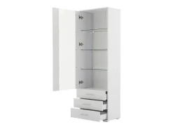 Vitrina blanca con iluminación LED, 60x35x180 cm, 3 cajones, estilo moderno, para salón y oficina
