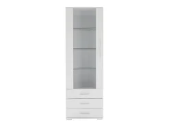 Vitrina blanca con iluminación LED, 60x35x180 cm, 3 cajones, estilo moderno, para salón y oficina