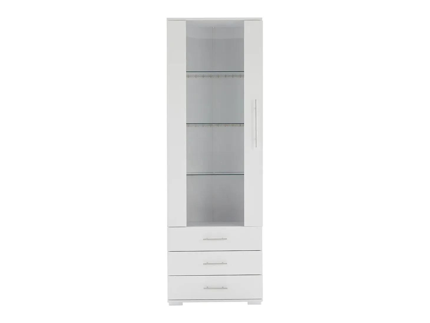 Vitrina blanca con iluminación LED, 60x35x180 cm, 3 cajones, estilo moderno, para salón y oficina