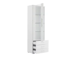 Vitrina blanca con iluminación LED, 60x35x180 cm, 3 cajones, estilo moderno, para salón y oficina