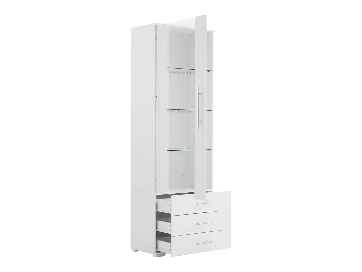 Vitrina blanca con iluminación LED, 60x35x180 cm, 3 cajones, estilo moderno, para salón y oficina