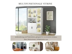 Vitrina blanca con LED, 9 espacios de almacenaje, MDF, blanco (120x40x200 cm)