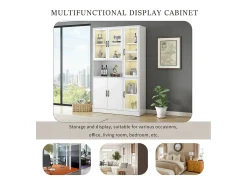 Vitrina blanca con LED, 9 espacios de almacenaje, MDF, blanco (120x40x200 cm)