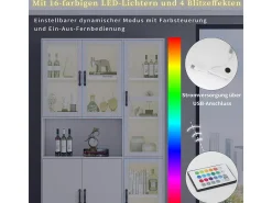 Vitrina blanca con luz LED y puertas para almacenamiento en sala de estar/dormitorio.