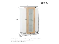 Vitrina blanca 74x40x120cm con 3 puertas, 1 de ellas acrílica, estantes de cristal, LED incluido