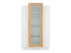 Vitrina blanca 74x40x120cm con 3 puertas, 1 de ellas acrílica, estantes de cristal, LED incluido