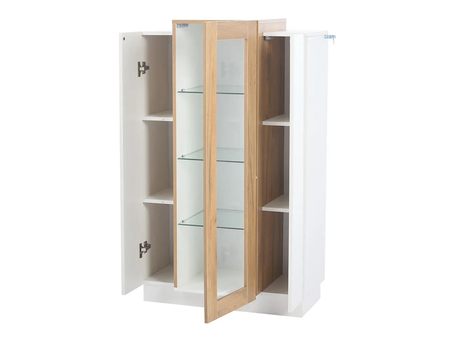 Vitrina blanca 74x40x120cm con 3 puertas, 1 de ellas acrílica, estantes de cristal, LED incluido