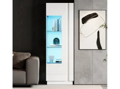 Vitrina brillante - 60 x 40 x 180 cm - con LEDs + 3 estantes de cristal - aglomerado - blanco