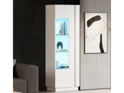 Vitrina brillante - 60 x 40 x 180 cm - con LEDs + 3 estantes de cristal - aglomerado - blanco