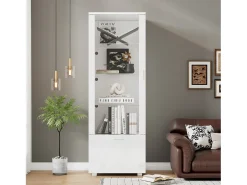 Vitrina brillante con puertas de acrílico - 50 x 40 x 160 cm - con LED + 3 estantes - Acrílico + aglomerado - blanco