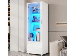Vitrina brillante con puertas de acrílico - 50 x 40 x 160 cm - con LED + 3 estantes - Acrílico + aglomerado - blanco