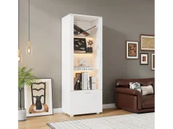 Vitrina brillante con puertas de acrílico - 50 x 40 x 160 cm - con LED + 3 estantes - Acrílico + aglomerado - blanco