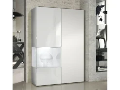 Vitrina Cómoda Morena, cuerpo en blanco mate/ puerta derecha e inserción en blanco mate con iluminación LED