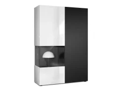 Vitrina Cómoda Morena, cuerpo en blanco mate/ puerta derecha e inserción en negro mate