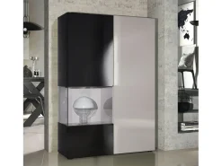Vitrina Cómoda Morena, cuerpo en negro mate/ puerta derecha e inserción en gris arena de alto brillo
