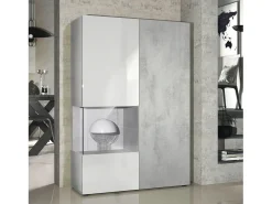 Vitrina Cómoda Morena, cuerpo en blanco mate/ puerta derecha e inserción con apariencia de óxido de hormigón