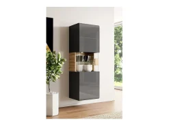Vitrina colgante + LED colección OHIO color gris antracita y roble.