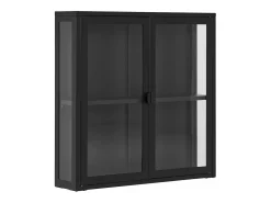 Vitrina colgante con 2 puertas de cristal, acero negro, 80 x 18 x 80 cm