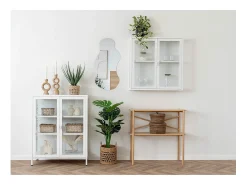 Vitrina colgante con 2 puertas de cristal, acero blanco, 80 x 18 x 80 cm