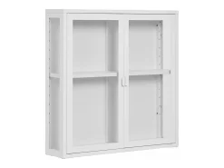 Vitrina colgante con 2 puertas de cristal, acero blanco, 80 x 18 x 80 cm