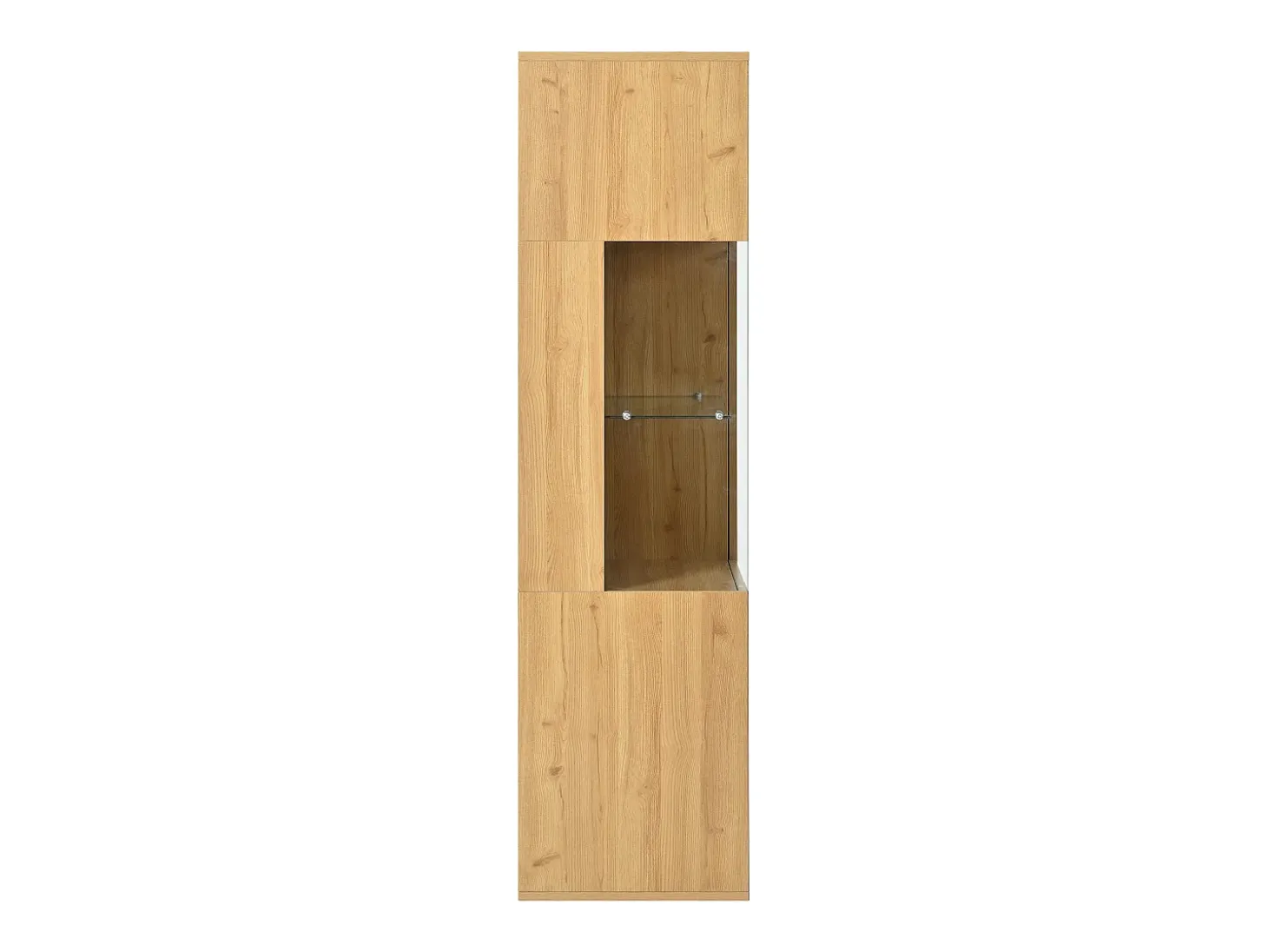 Vitrina color natural con 3 puertas, iluminación LED y estantes de cristal, MDF
