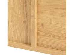 Vitrina color natural con 3 puertas, iluminación LED y estantes de cristal, MDF