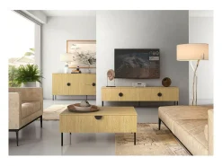 Vitrina color roble con puertas de vidrio - Colección MONDO