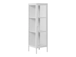 Vitrina con 1 puerta de cristal, acero blanco, 40 x 35 x 140 cm