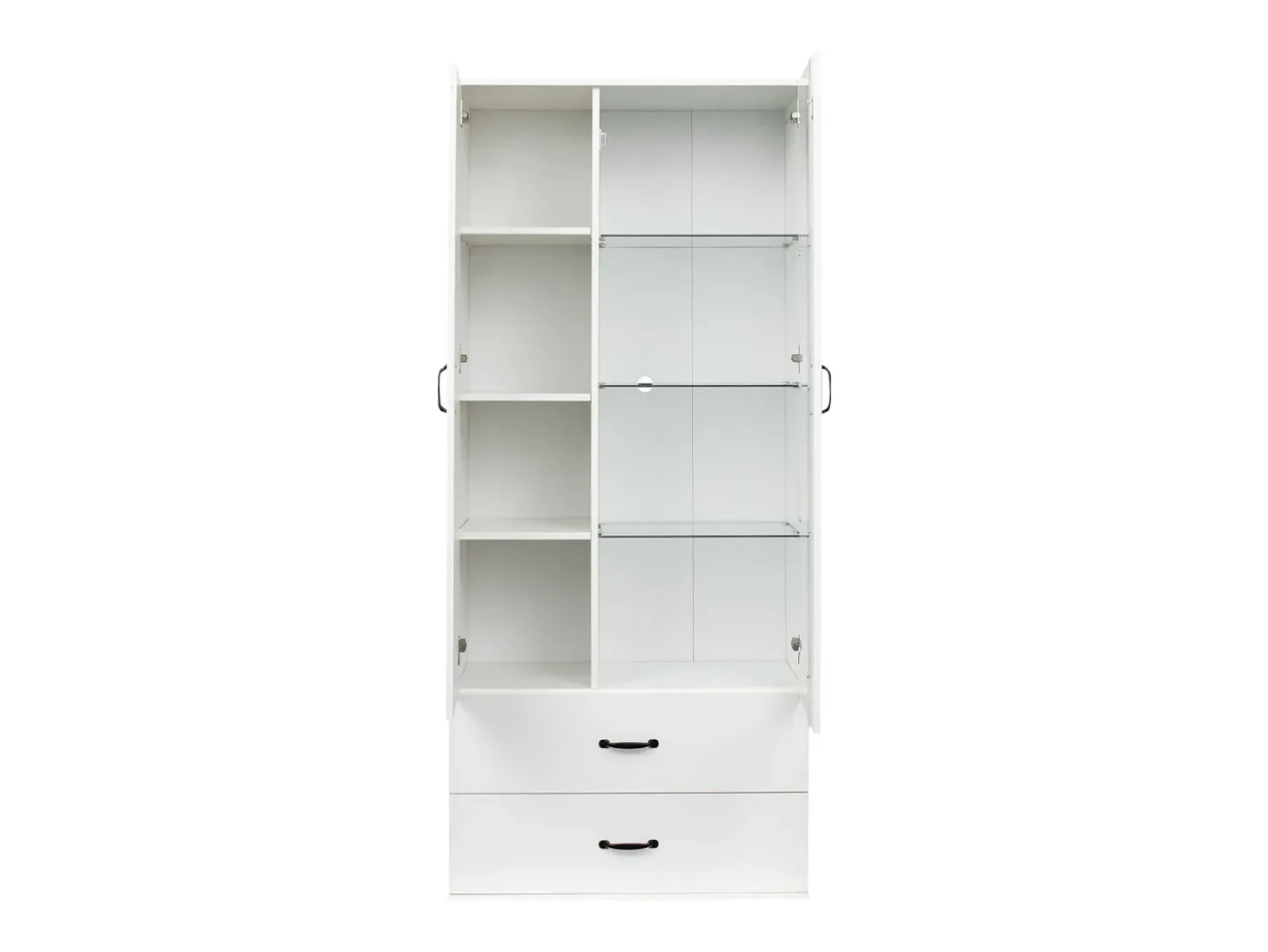 Vitrina con 2 puertas y 2 cajones y LED - Alto 180cm - Blanco