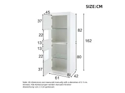 Vitrina con 2 puertas y estantes de cristal, cuerpo lacado en blanco, LED incluido - 61x42x162cm