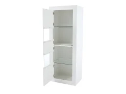 Vitrina con 2 puertas y estantes de cristal, cuerpo lacado en blanco, LED incluido - 61x42x162cm
