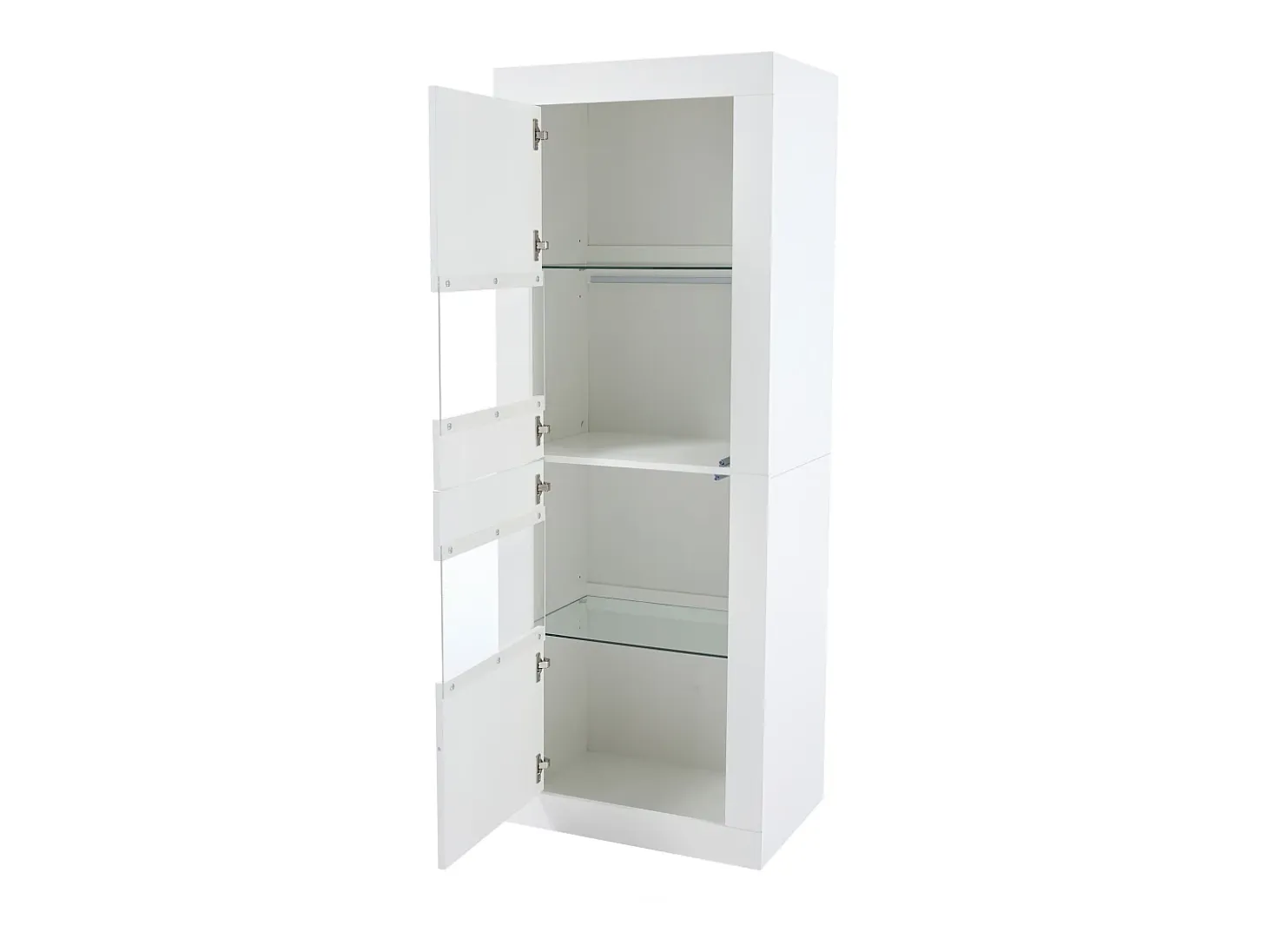 Vitrina con 2 puertas y estantes de cristal, cuerpo lacado en blanco, LED incluido - 61x42x162cm