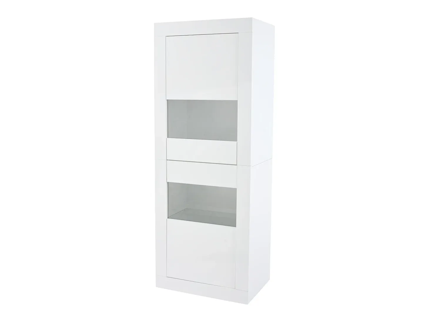 Vitrina con 2 puertas y estantes de cristal, cuerpo lacado en blanco, LED incluido - 61x42x162cm