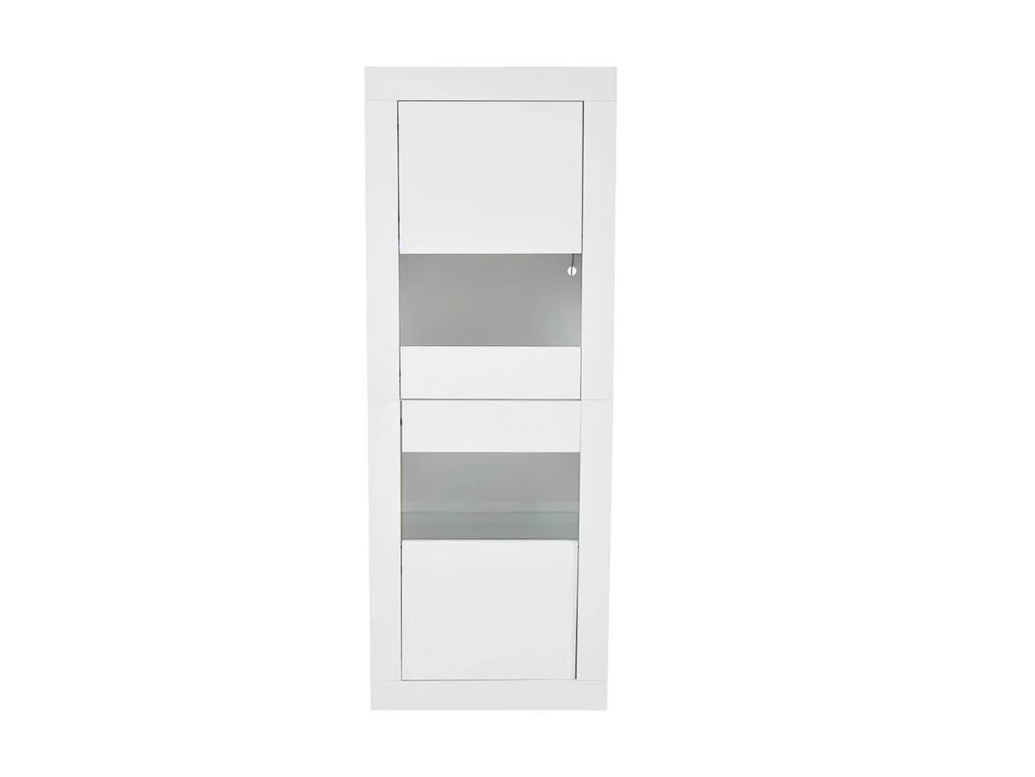Vitrina con 2 puertas y estantes de cristal, cuerpo lacado en blanco, LED incluido - 61x42x162cm