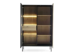 Vitrina con 2 puertas y LED integrado Negro y Roble 104x166 cm
