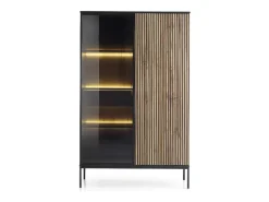 Vitrina con 2 puertas y LED integrado Negro y Roble 104x166 cm