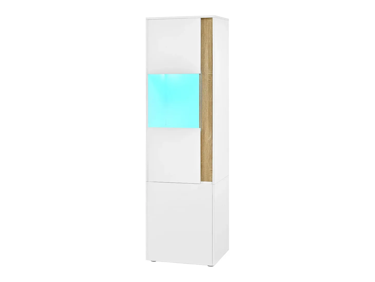 Vitrina con iluminación LED y 2 puertas - Para salón, despacho y cocina - Blanco y natural 50 x 40 x 179 cm