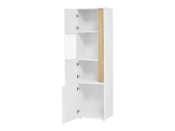 Vitrina con iluminación LED y 2 puertas - Para salón, despacho y cocina - Blanco y natural 50 x 40 x 179 cm